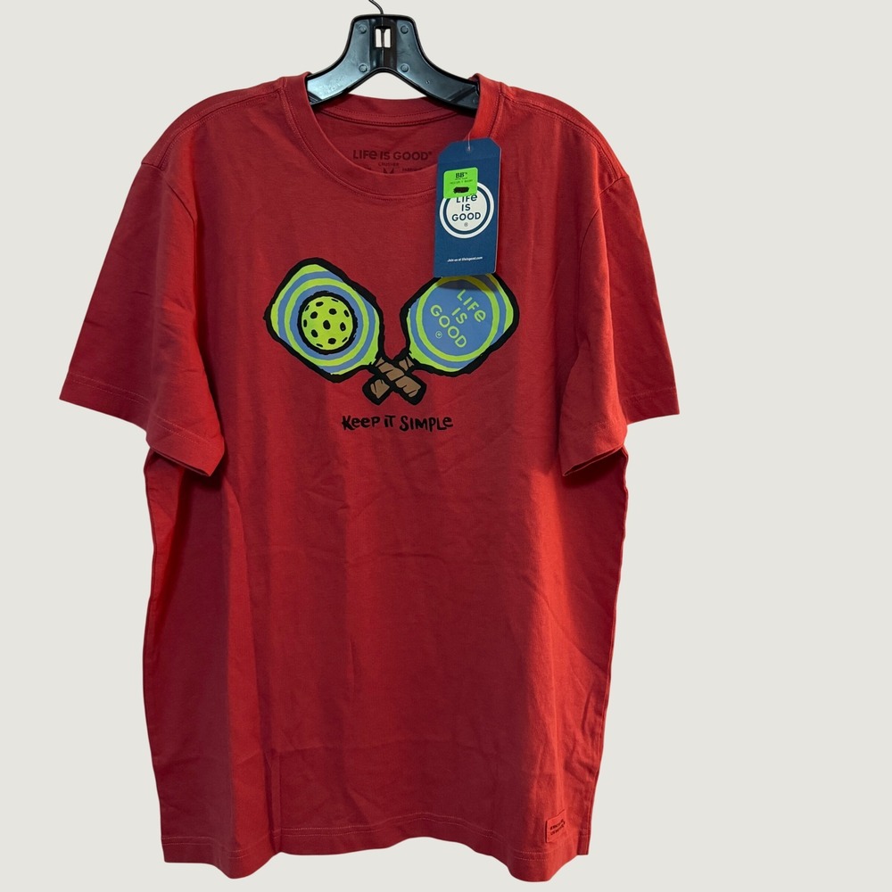 Life is Good Mens Keep It Simple Pickleball Crusher Tee Faded Red Medium NWT